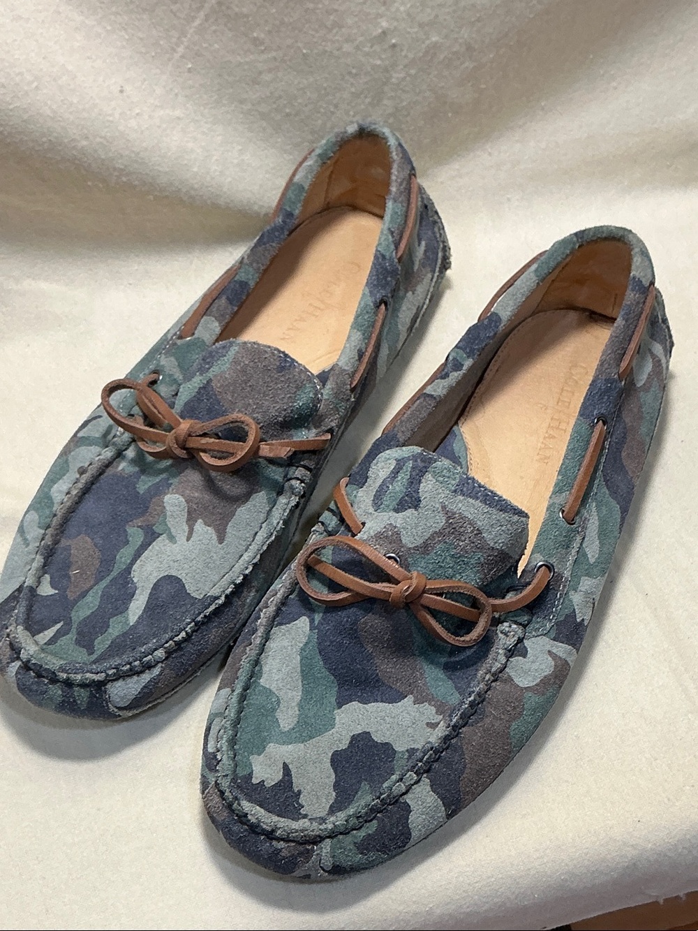 Cole Haan Camouflage Suede Driving Loafers - brown, grey and Green